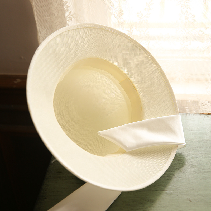 French Simple Satin Bow White Fisherman Hat