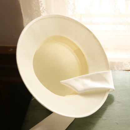 French Simple Satin Bow White Fisherman Hat