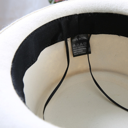 White Flat Top Short Brim Wool Felt Hat For Women