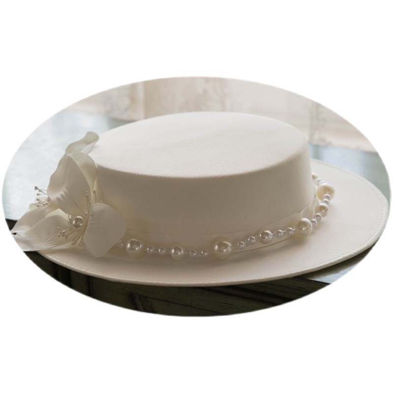 French Retro Elegant Bridal Mesh Flower Top Hat