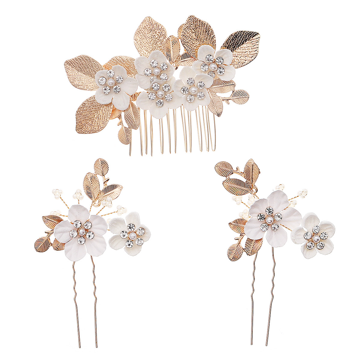 Retro Leaf And Flower Hair Comb Hairpin Set