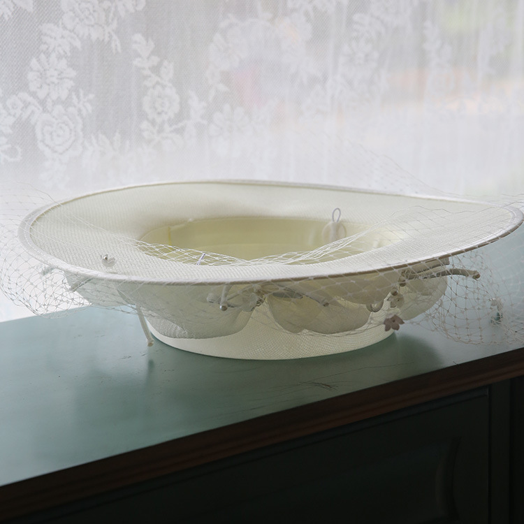 White Satin Mesh Flowers Elegant Retro Top Hat