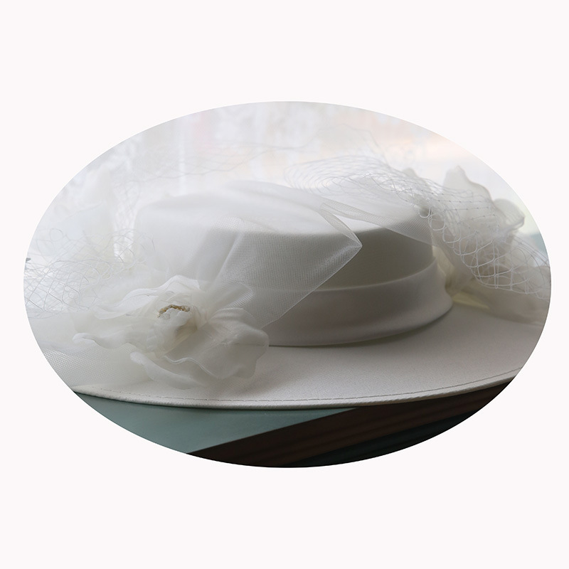 Women's Elegant White Satin Mesh Flowers Top Hat