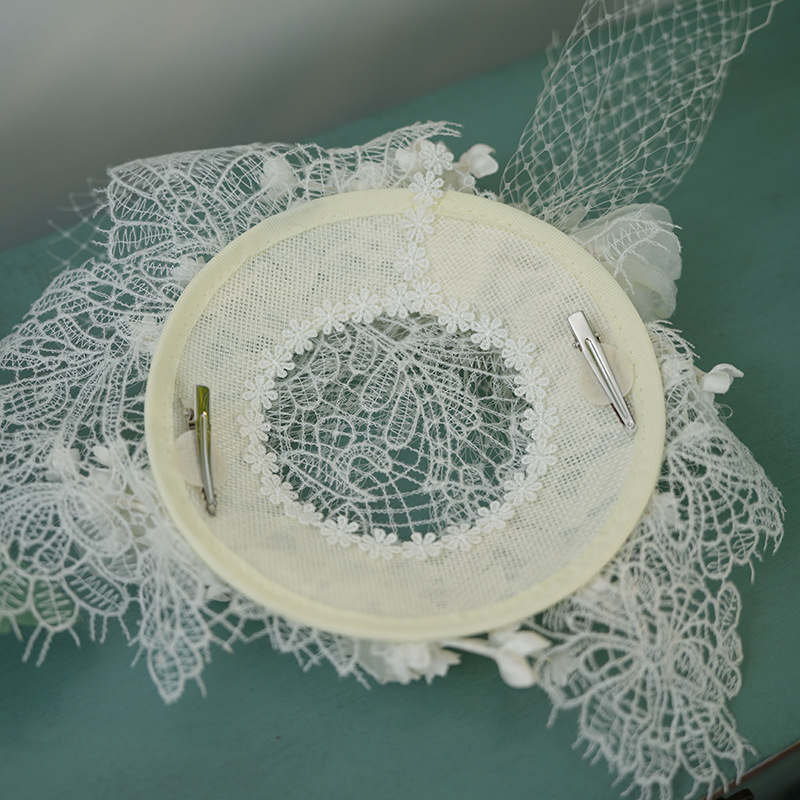 Summer Linen Hand-Woven Mesh Decorative French White Wedding Hat