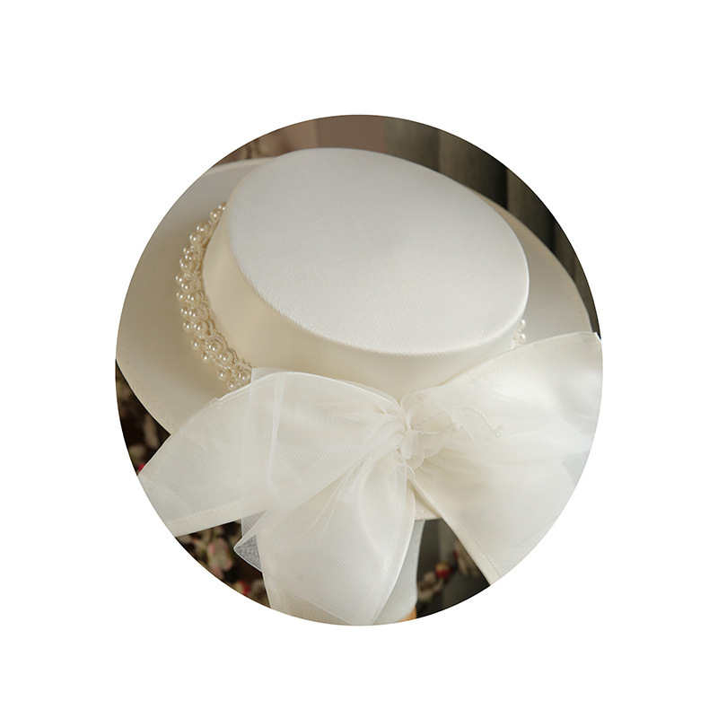 Women's French Elegant Pearl Flat Top Hat