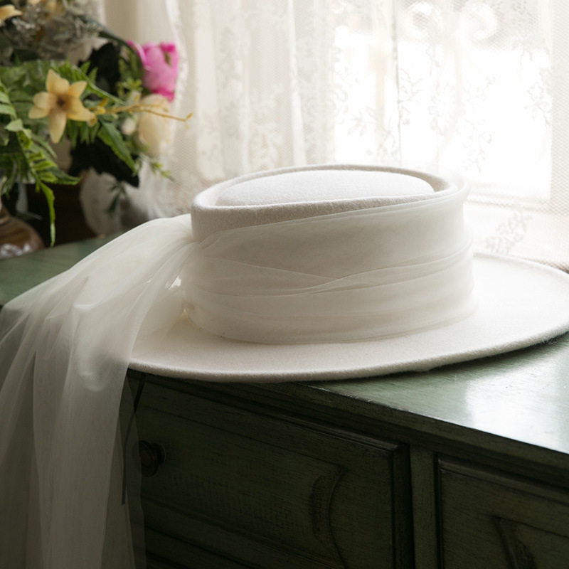 Vintage Woolen Elegant White Top Hat