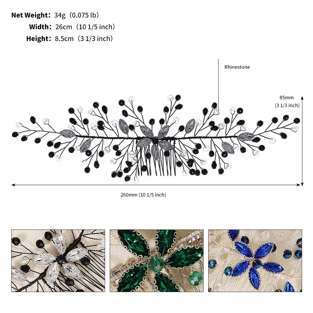 Colored Diamond Crystal Insert Hair Comb Bridal Accessories