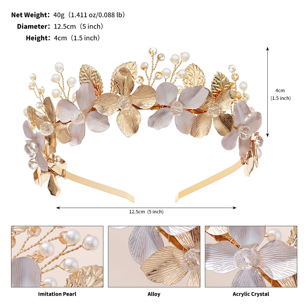 Handmade Forest Alloy Flower Leaves Bridal Headband