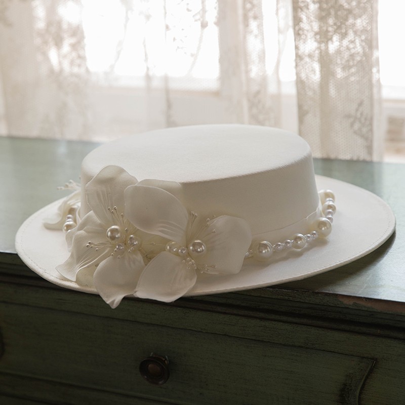 French Retro Elegant Bridal Mesh Flower Top Hat