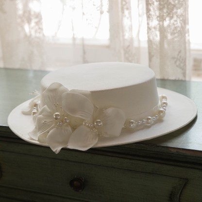 French Retro Elegant Bridal Mesh Flower Top Hat