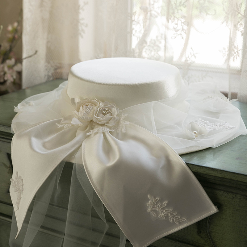 Women's White French Retro Forged Flat Top Hat