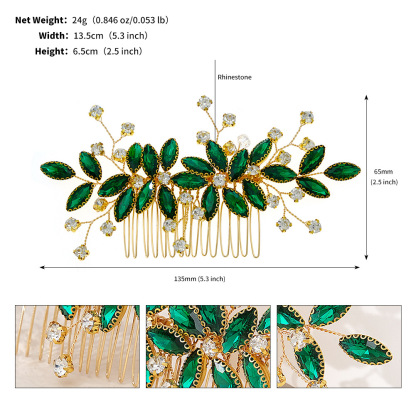 Hand-Woven Green Crystal Bridal Hair Comb