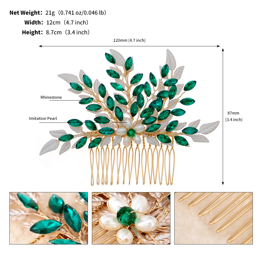 Hand-Woven Green Crystal Bridal Hair Comb