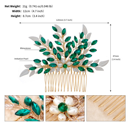 Hand-Woven Green Crystal Bridal Hair Comb