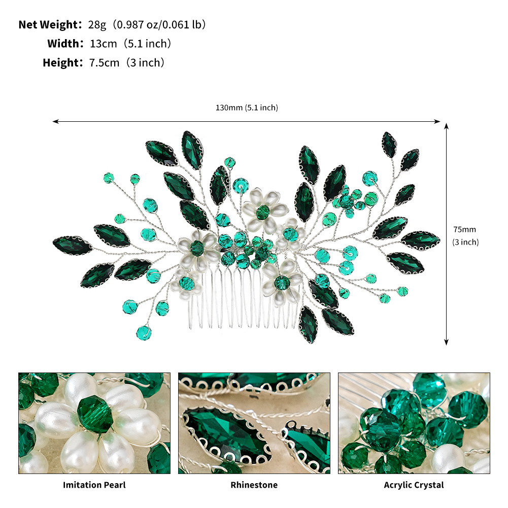 Hand-Woven Green Crystal Bridal Hair Comb