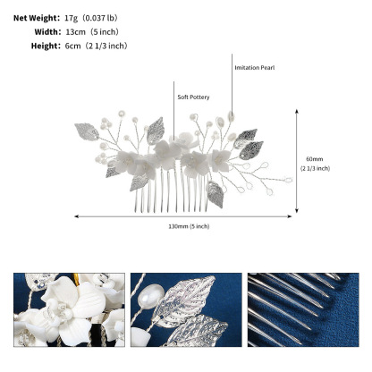 Bridal Tiara Crystal Pearl Plate Hair Comb