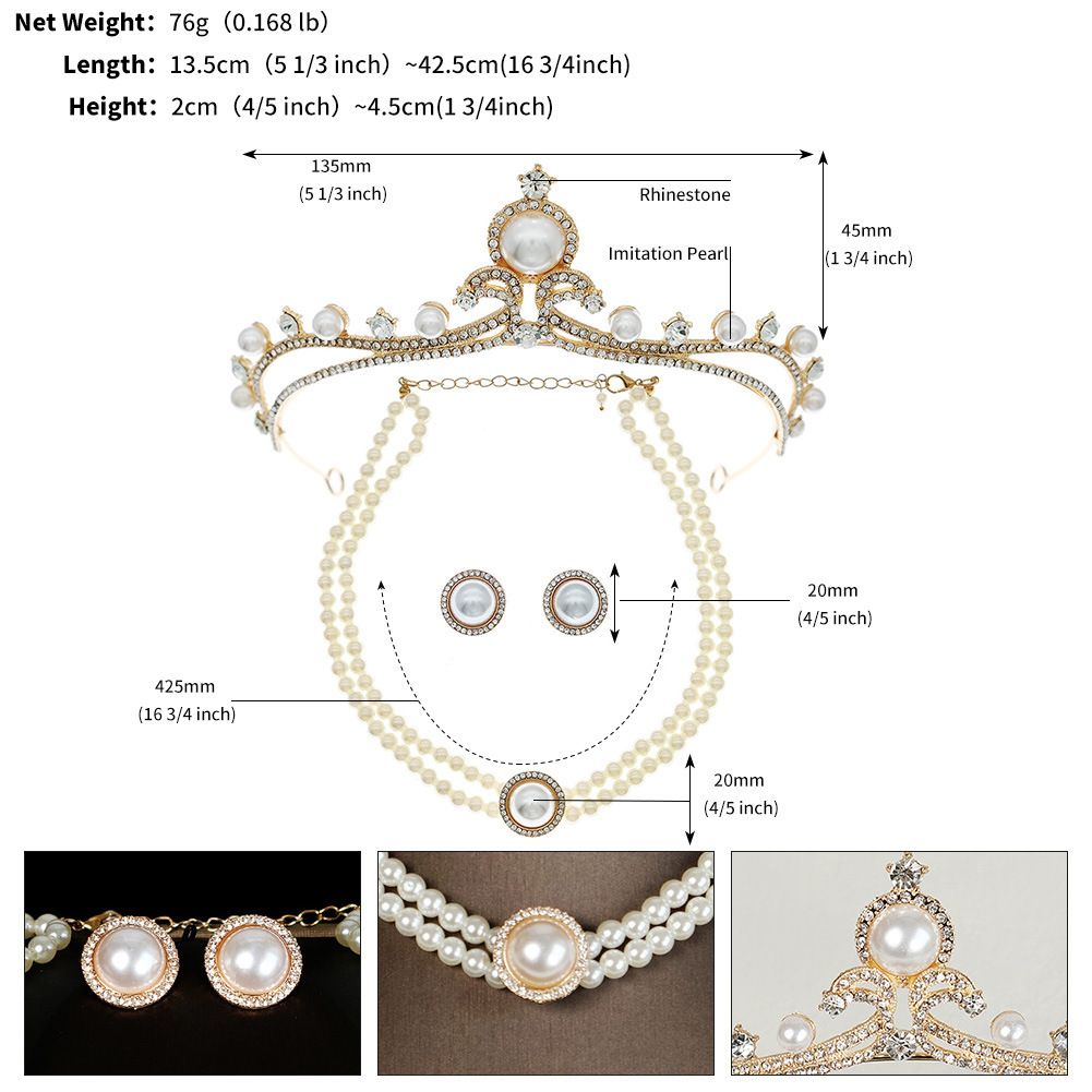 Suit Necklace Earrings Crown Wedding Three-piece Set