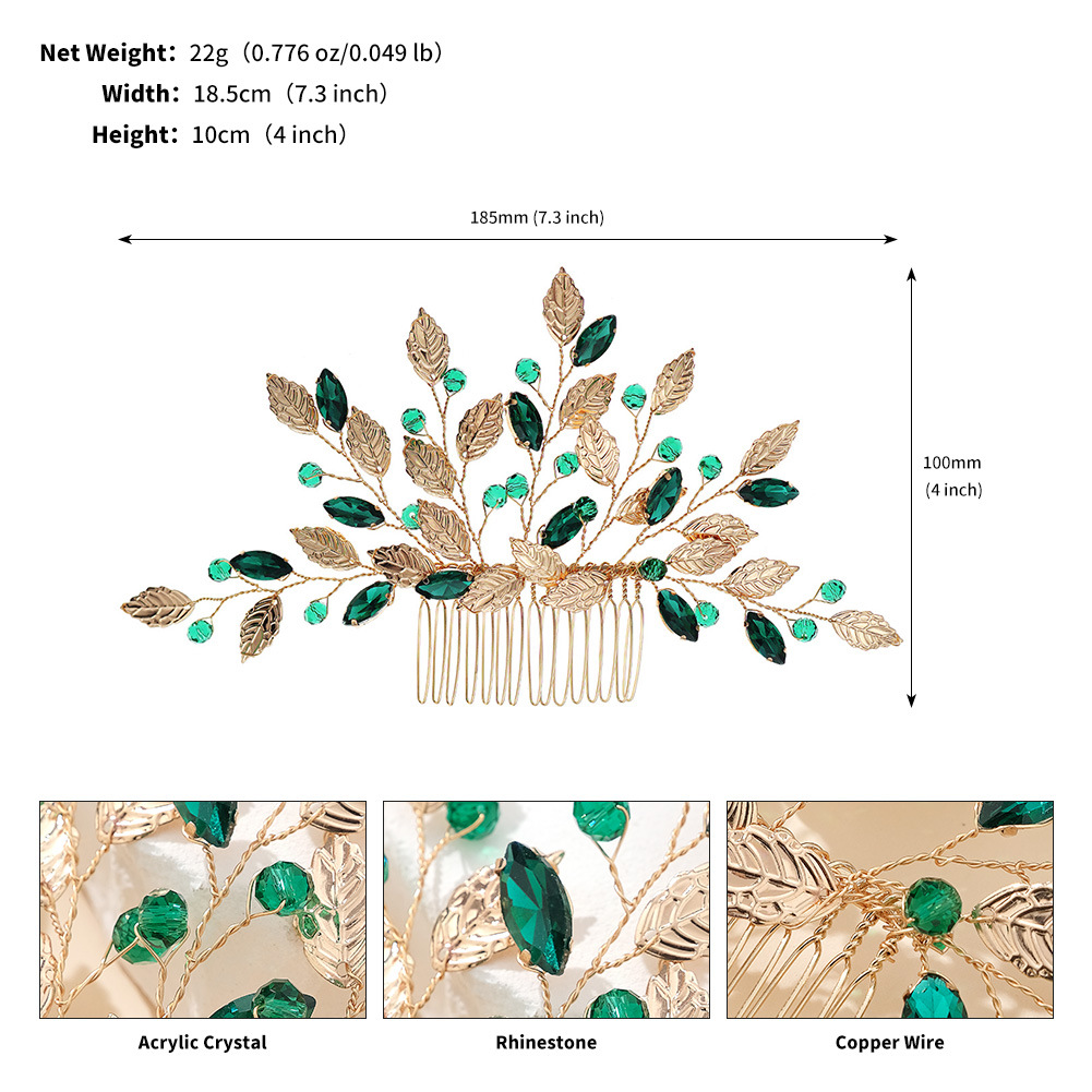 Hand-Woven Green Crystal Bridal Hair Comb