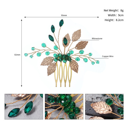 Hand-Woven Green Crystal Bridal Hair Comb