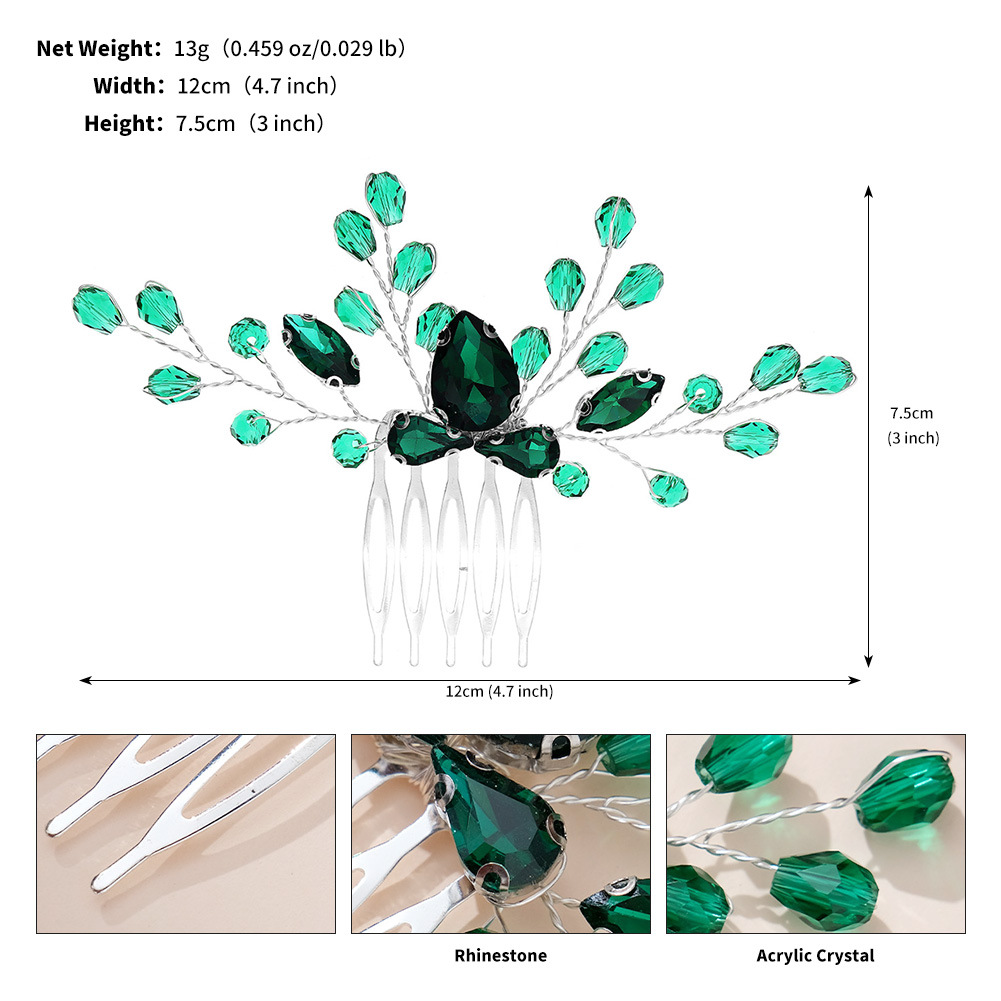 Hand-Woven Green Crystal Bridal Hair Comb