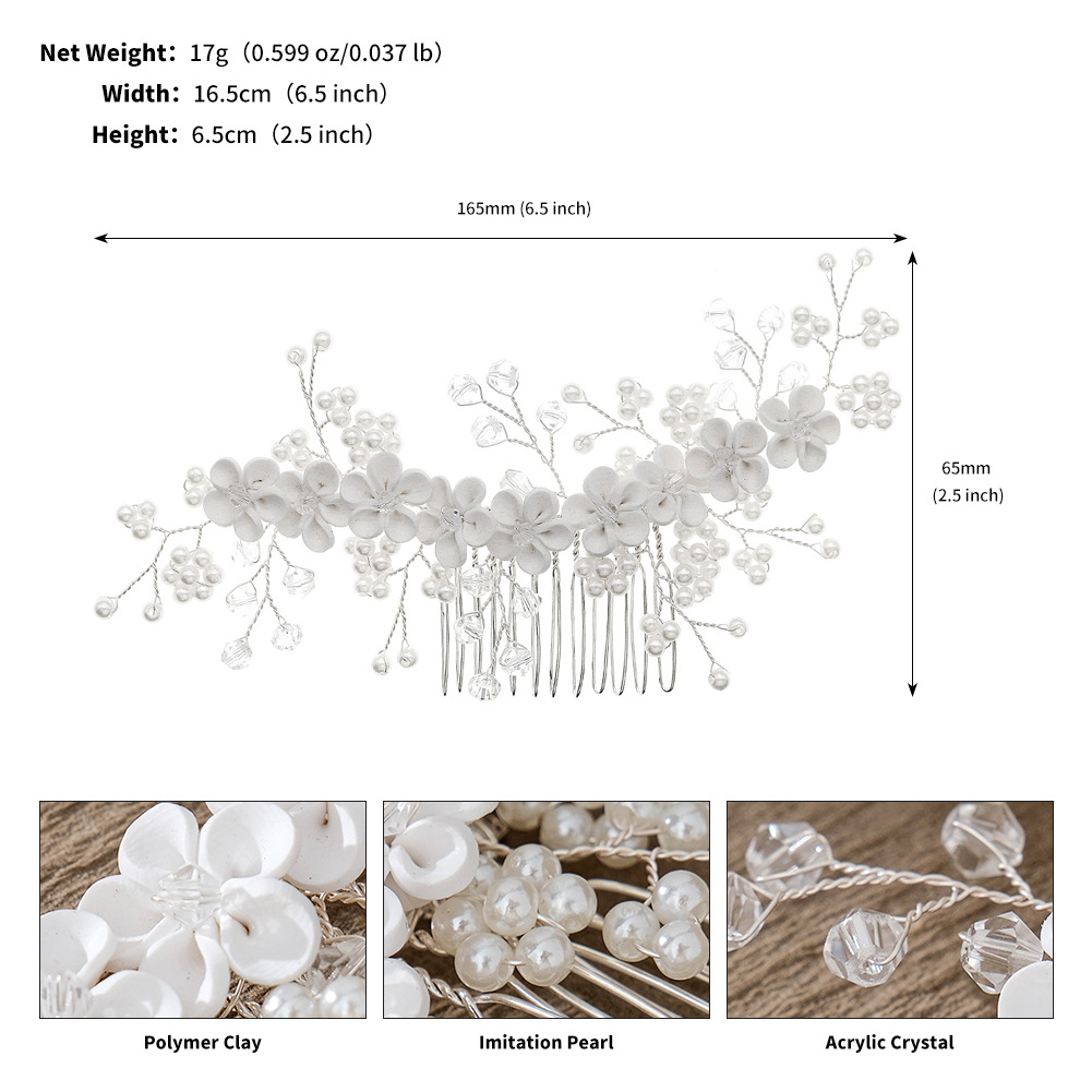 Bridal Tiara Crystal Pearl Plate Hair Comb