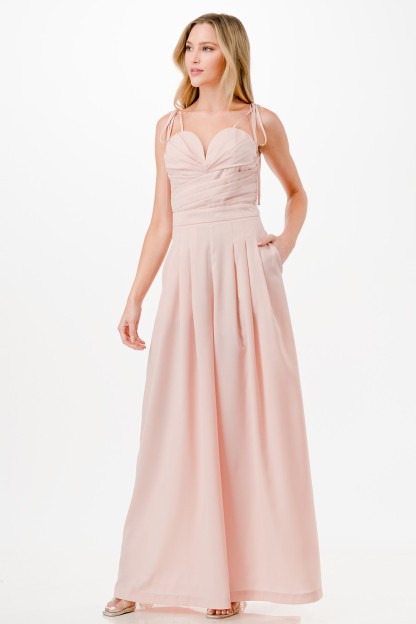 Tied Strap Pleated Jumpsuit