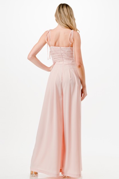 Tied Strap Pleated Jumpsuit