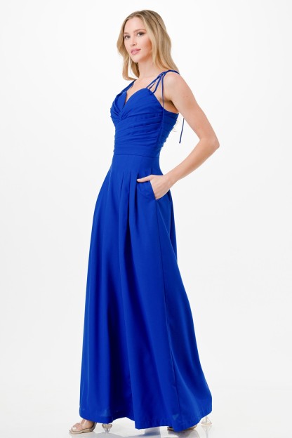 Tied Strap Pleated Jumpsuit