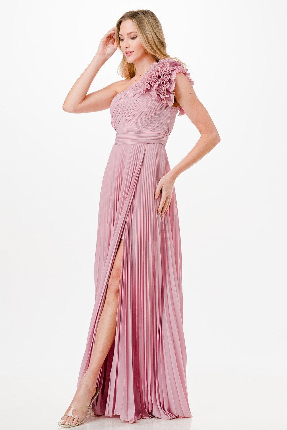 One Shoulder Ruffle Detail Maxi Dress