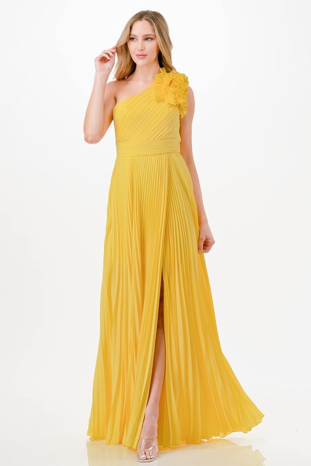 One Shoulder Ruffle Detail Maxi Dress