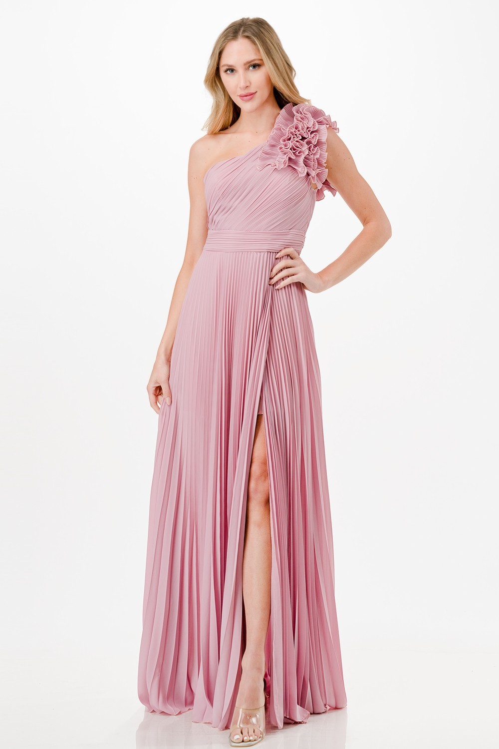 One Shoulder Ruffle Detail Maxi Dress