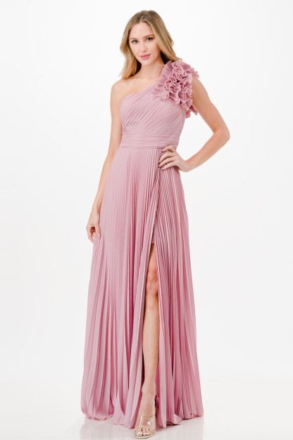 One Shoulder Ruffle Detail Maxi Dress