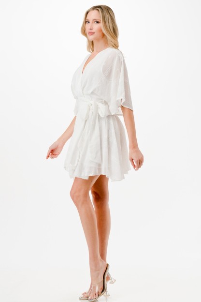 Embroidery Detail Wrap Mini Dress 