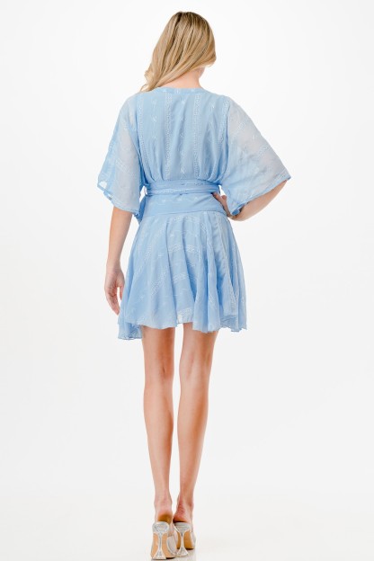 Embroidery Detail Wrap Mini Dress 