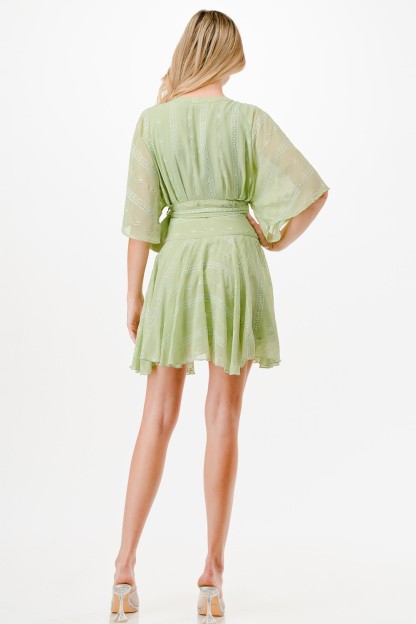 Embroidery Detail Wrap Mini Dress 