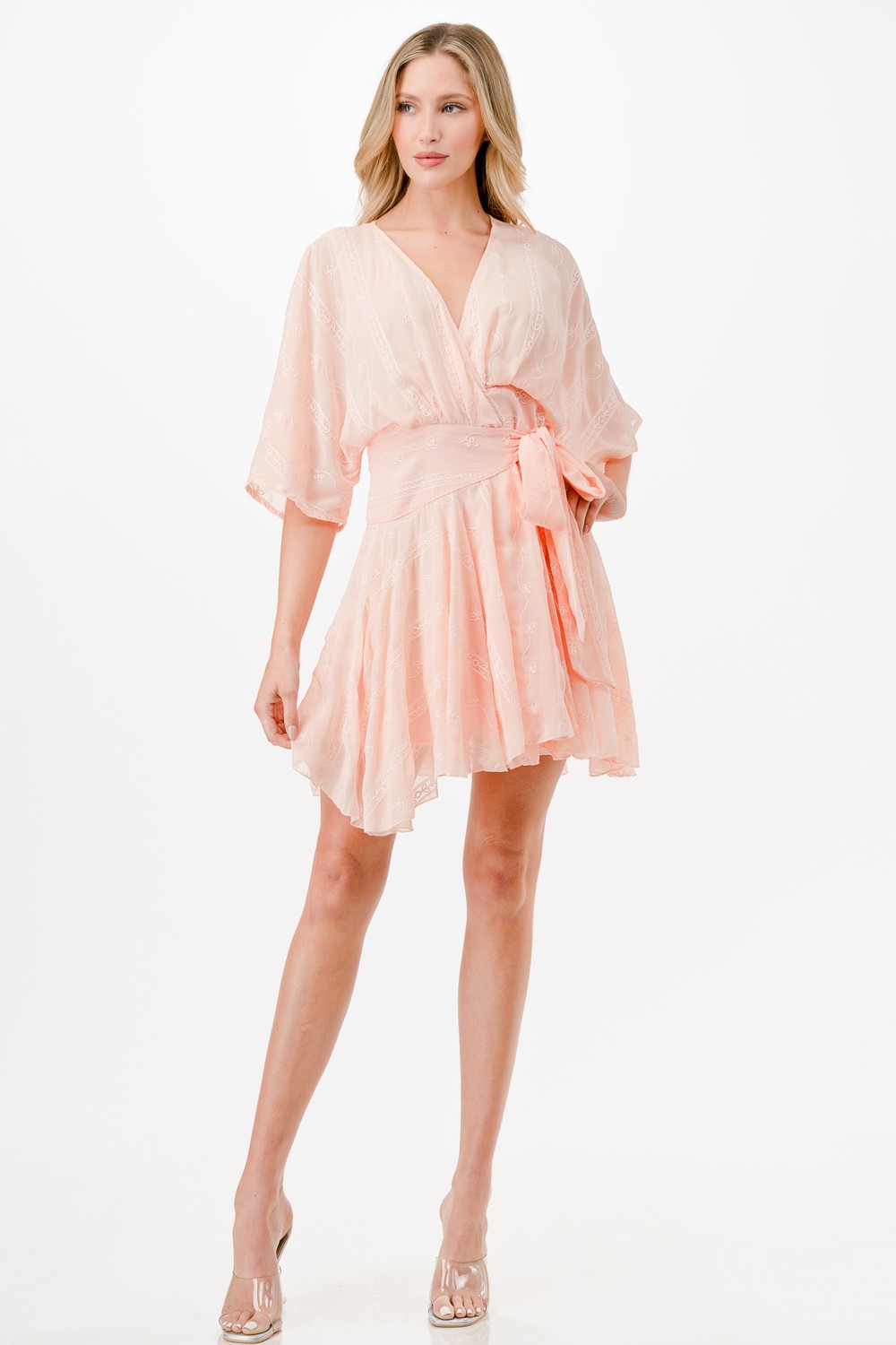 Embroidery Detail Wrap Mini Dress 