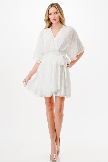 Embroidery Detail Wrap Mini Dress 