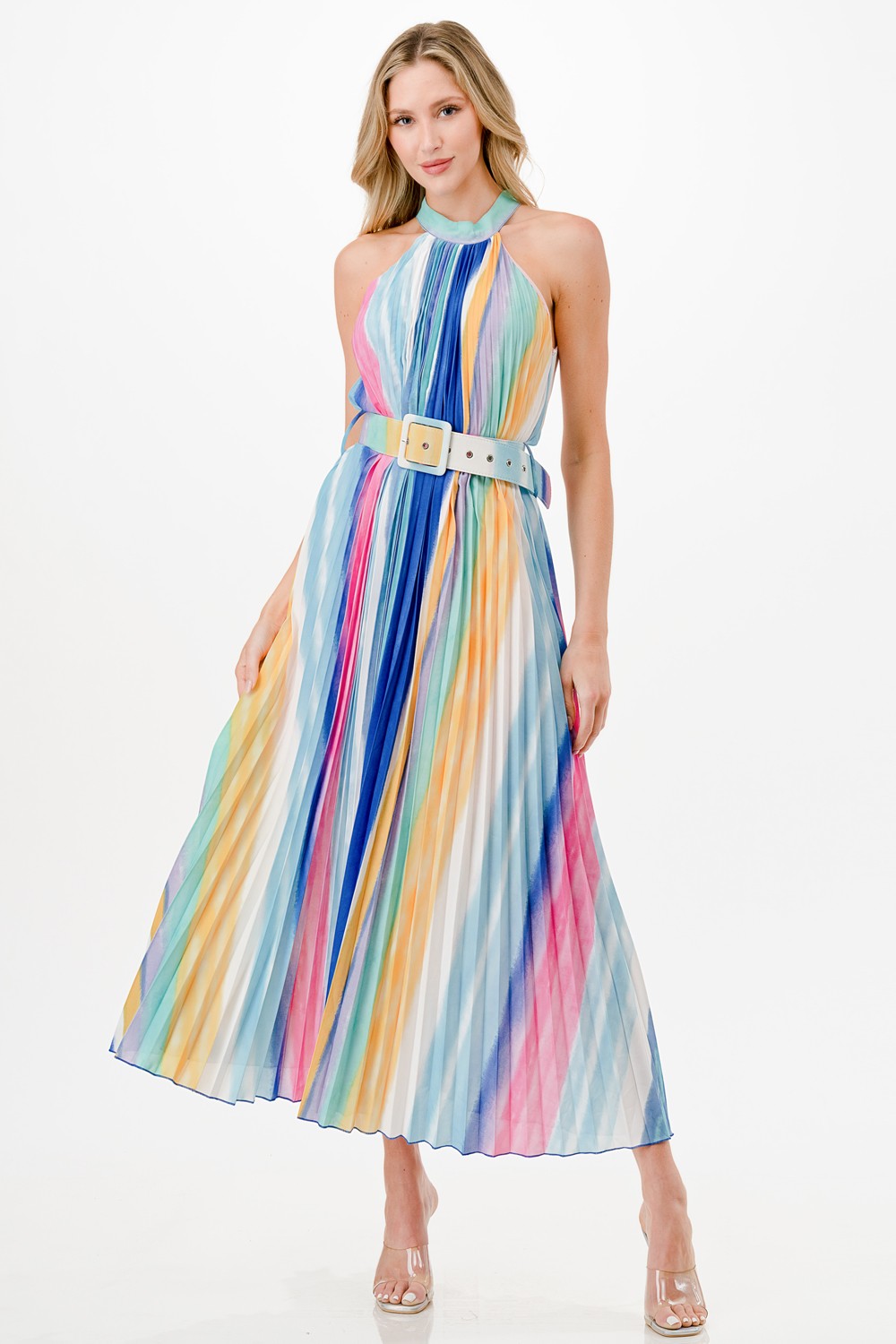 Multi Color Pleated Midi Dress