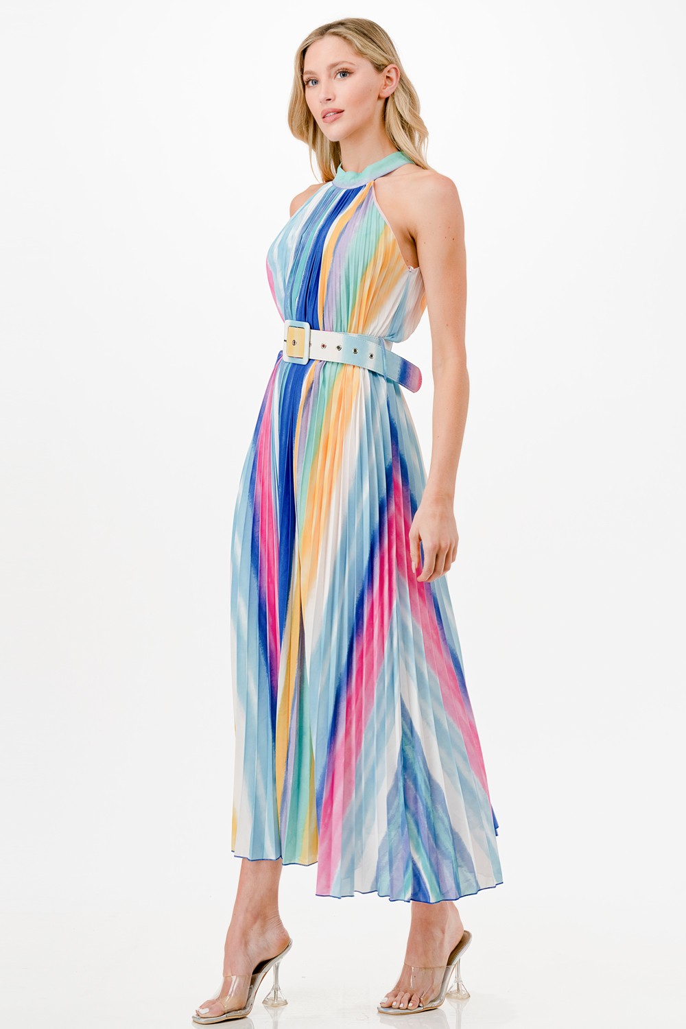 Multi Color Pleated Midi Dress
