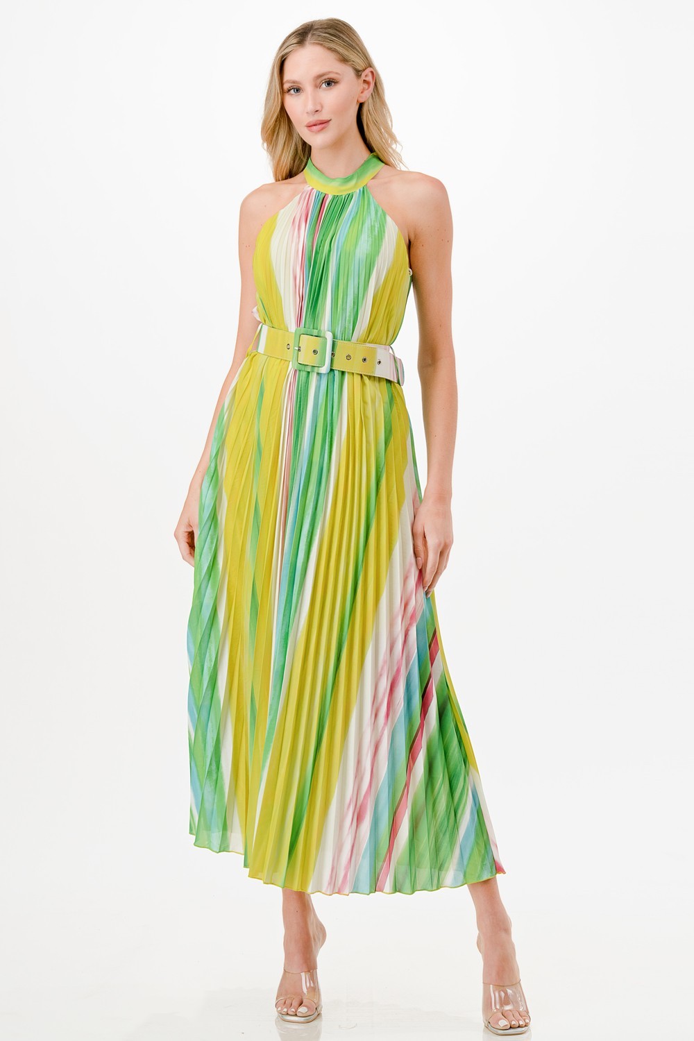Multi Color Pleated Midi Dress
