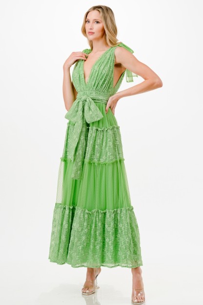 Mesh Lace Detail Maxi Dress