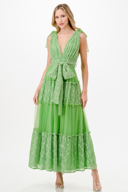 Mesh Lace Detail Maxi Dress