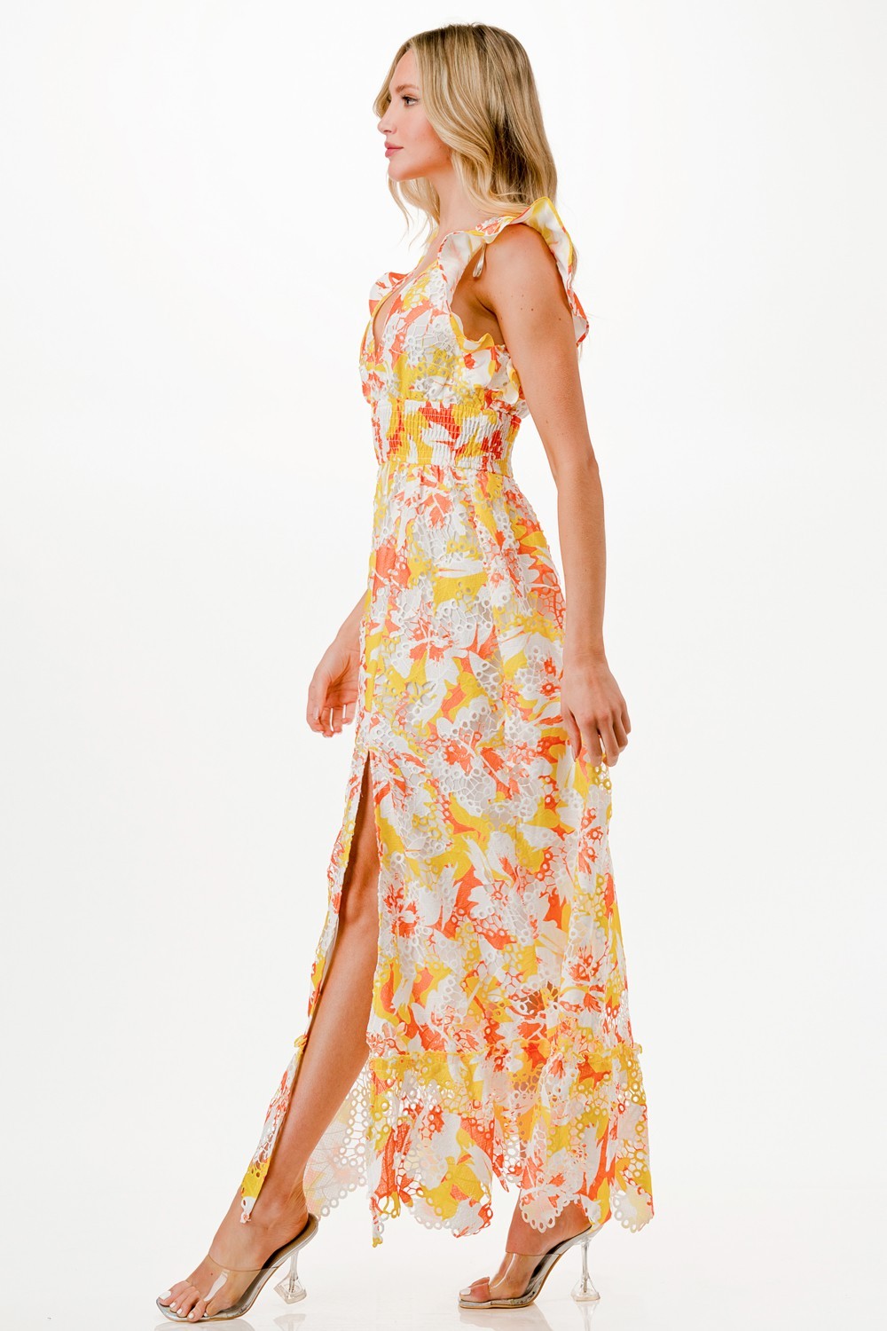 Floral Print Crochet Maxi Dress