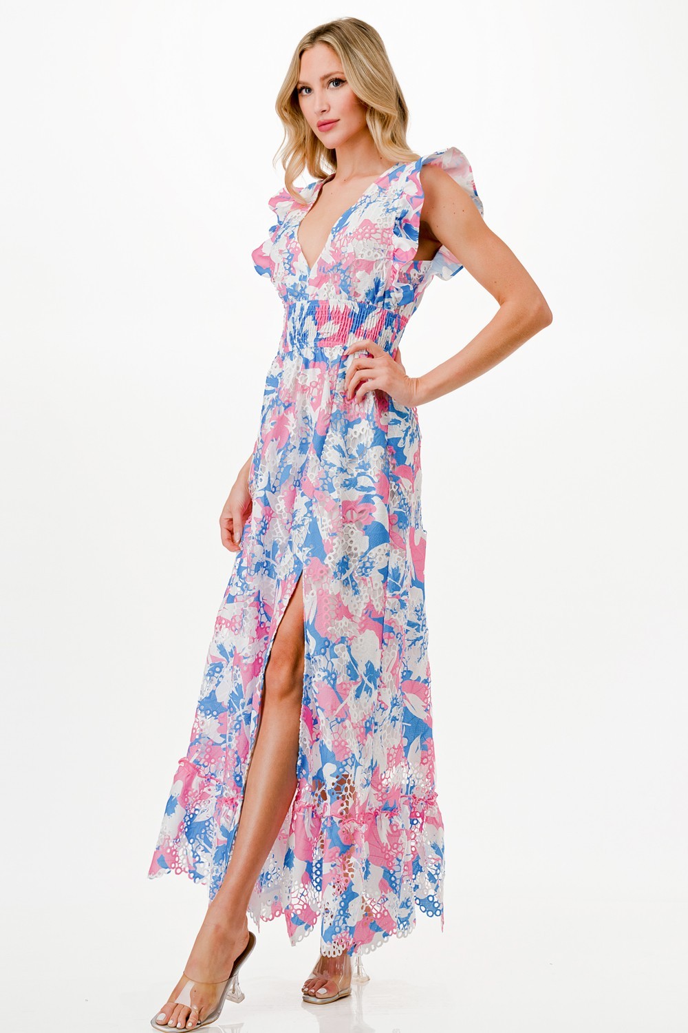 Floral Print Crochet Maxi Dress