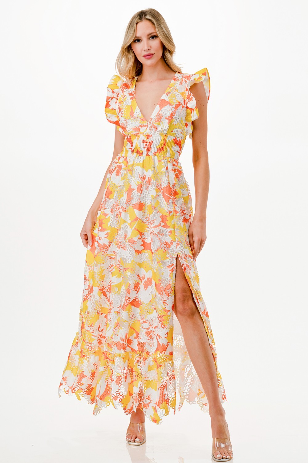 Floral Print Crochet Maxi Dress