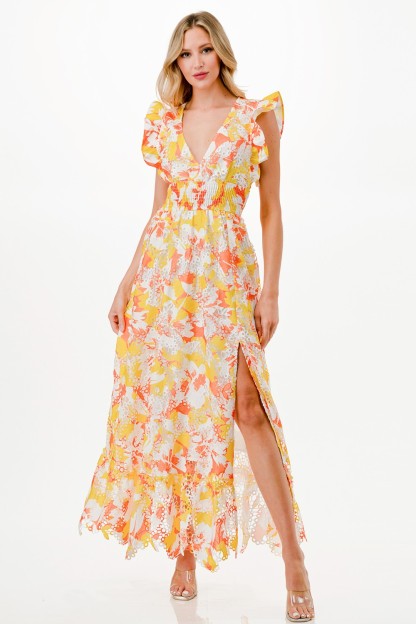 Floral Print Crochet Maxi Dress