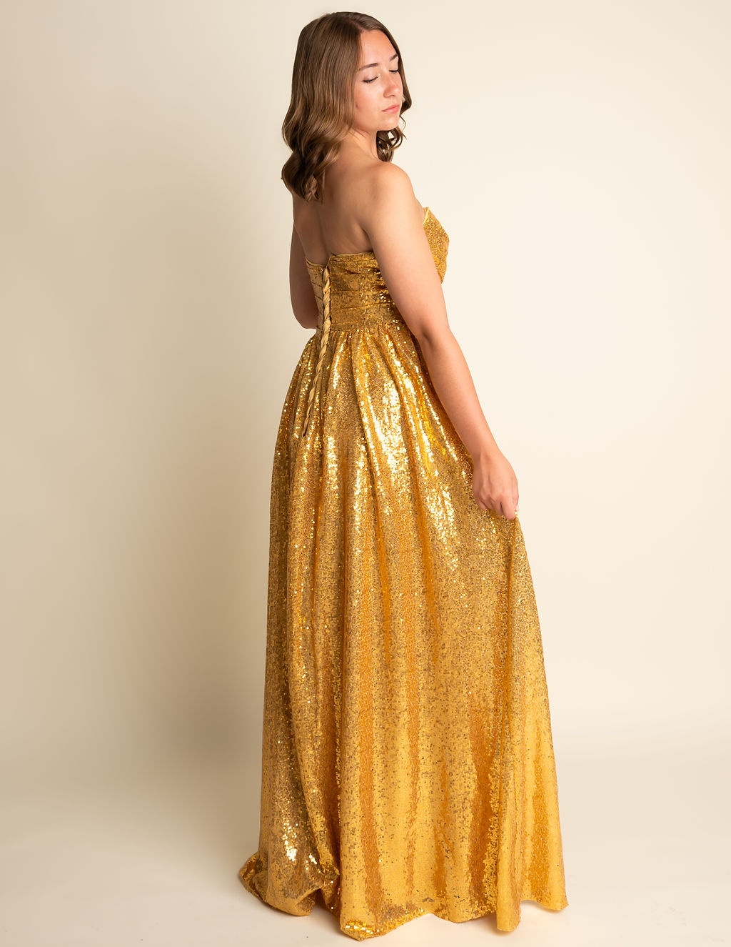 A-Line Sweetheart Dark Gold Strapless Sequin Bridesmaid Dress #RJBM013