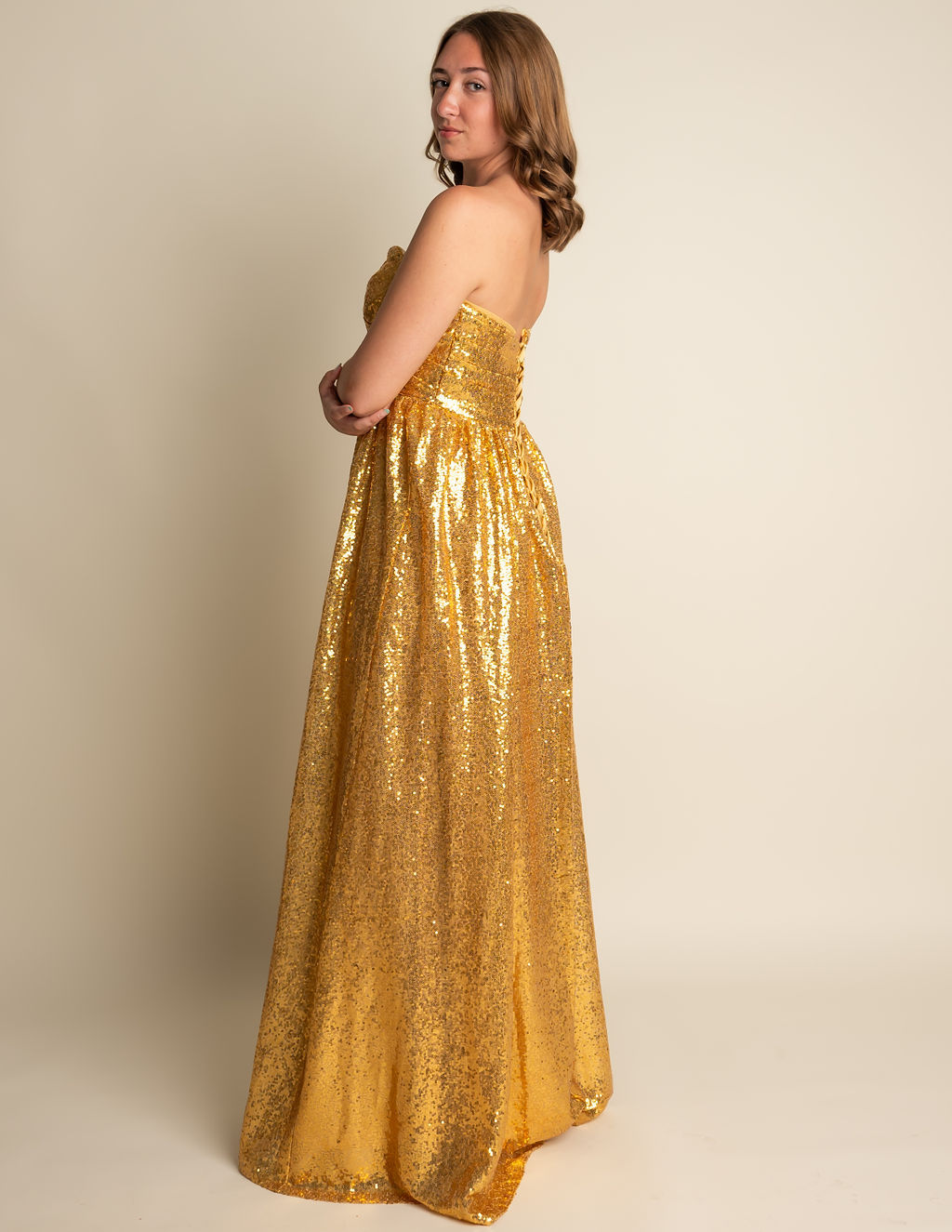 A-Line Sweetheart Dark Gold Strapless Sequin Bridesmaid Dress #RJBM013