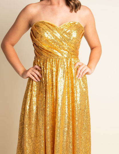 A-Line Sweetheart Dark Gold Strapless Sequin Bridesmaid Dress #RJBM013