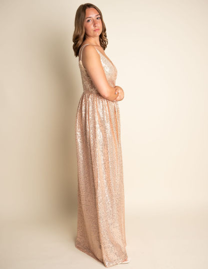 A-Line Rose Gold Spaghetti Strap Sequin Bridesmaid Dress #RJBM014